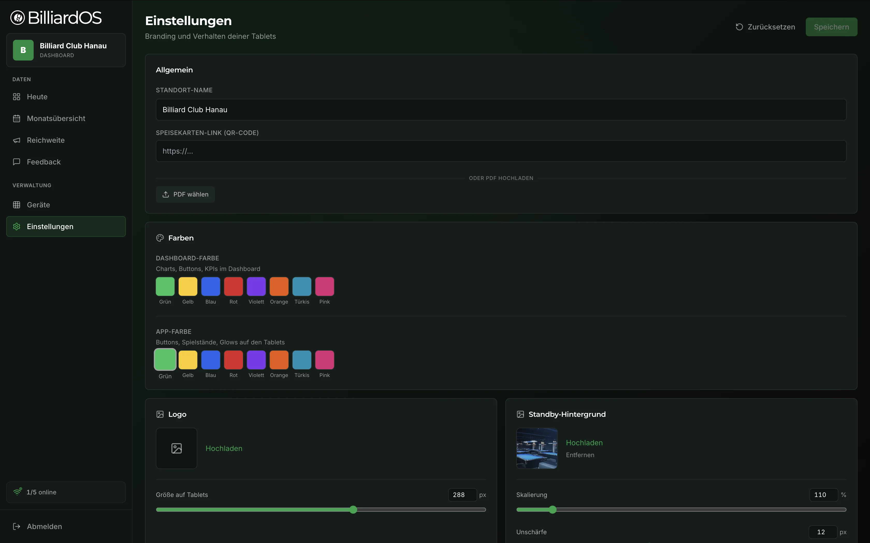 Thumbnail: BilliardOS Admin – Einstellungen